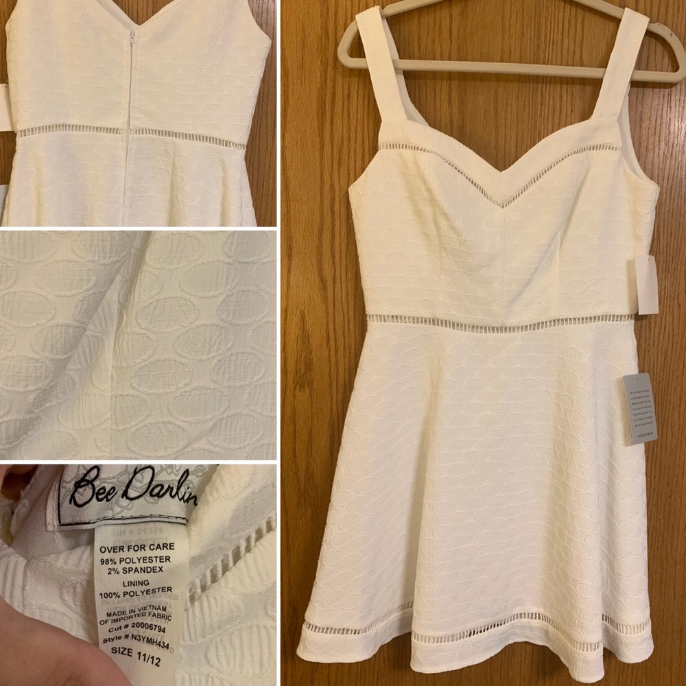Bee Darlin White Textured Skater Dress with Sweetheart Neckline